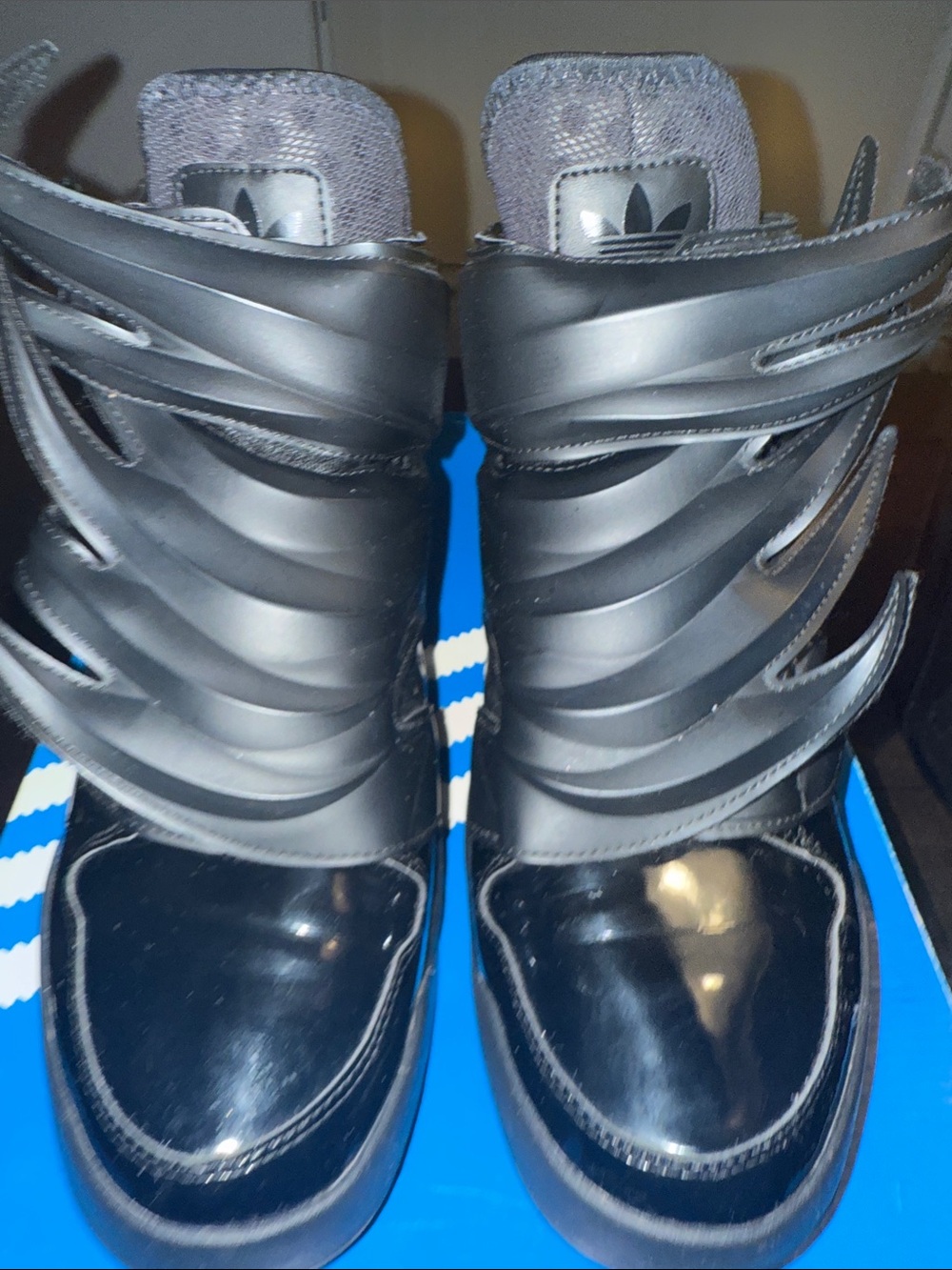 🔥🔥💎RARE!! Black Glossy High-Top Wing Sneakers Jeremy Scott’s